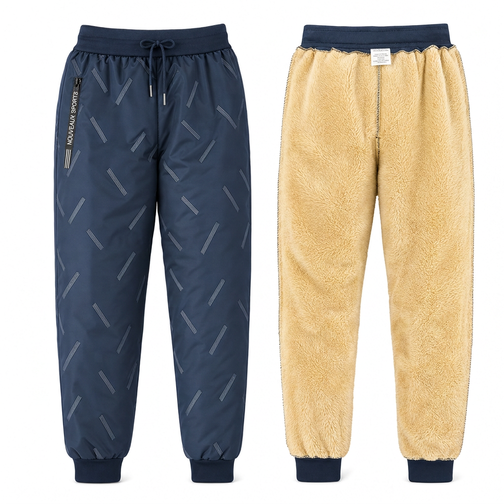 Jogging unisex ample en molleton sherpa doublé, pantalon décontracté chaud pour l'hiver avec poches zippées