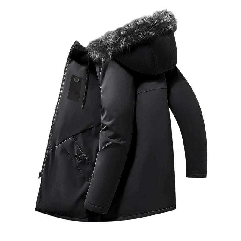 Parka mi-longue thermique à capuche et coupe-vent pour homme