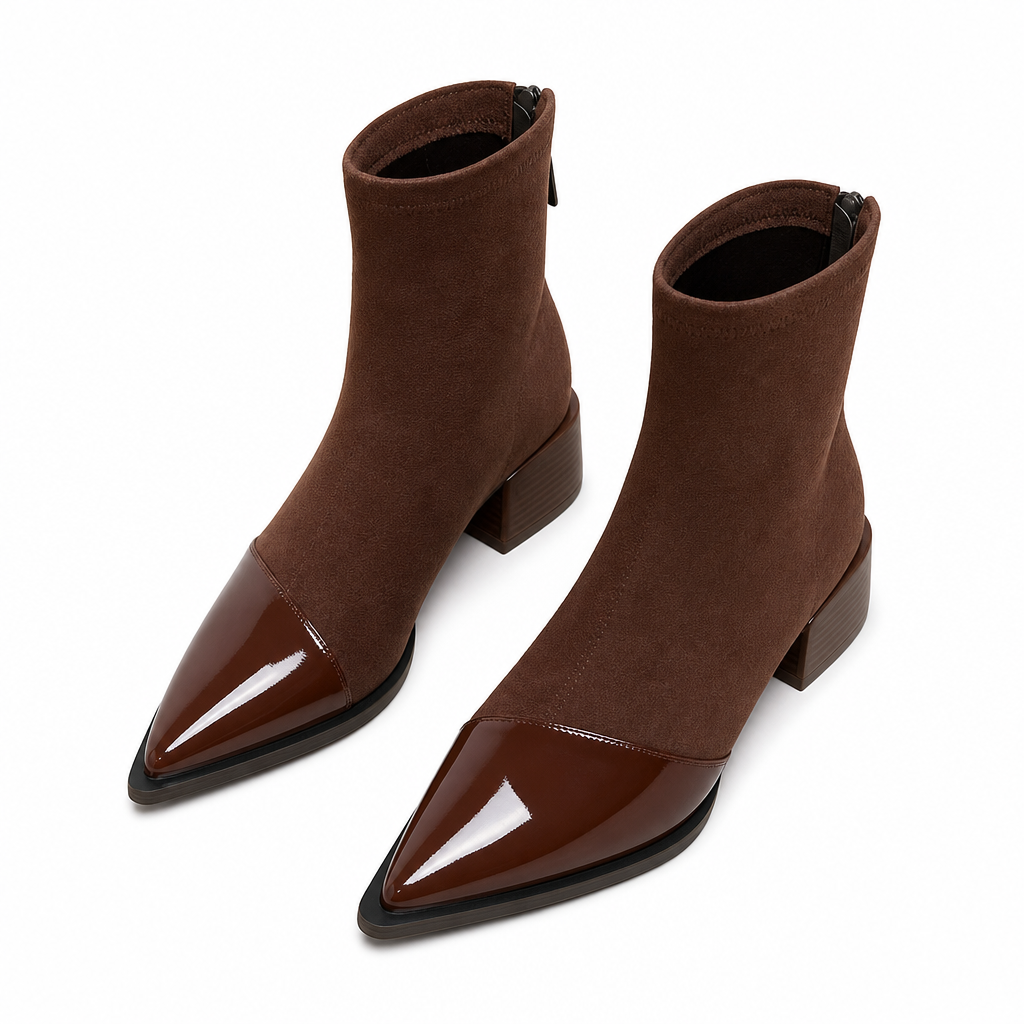 Bottines à bout pointu de style français pour femme, coupe ajustée, bottines courtes élégantes pour le printemps et l'automne