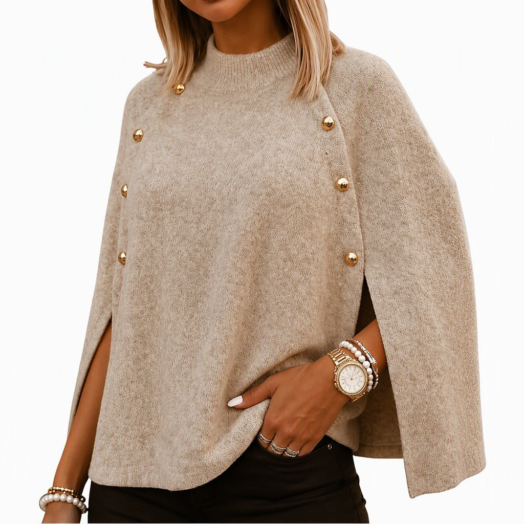 Poncho Cape en tricot boutonné pour femme