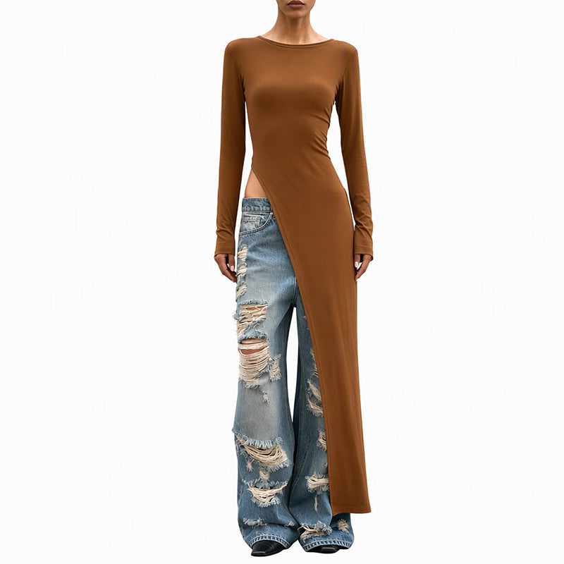 👜 -50 % sur toute la mode femme ! ✨Haut long asymétrique chic pour femme avec fente haute