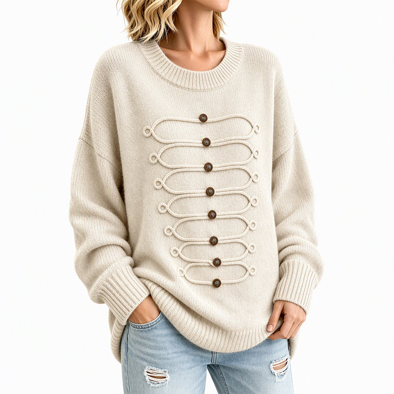 Pull Femme Élégant à Col Rond et Torsades