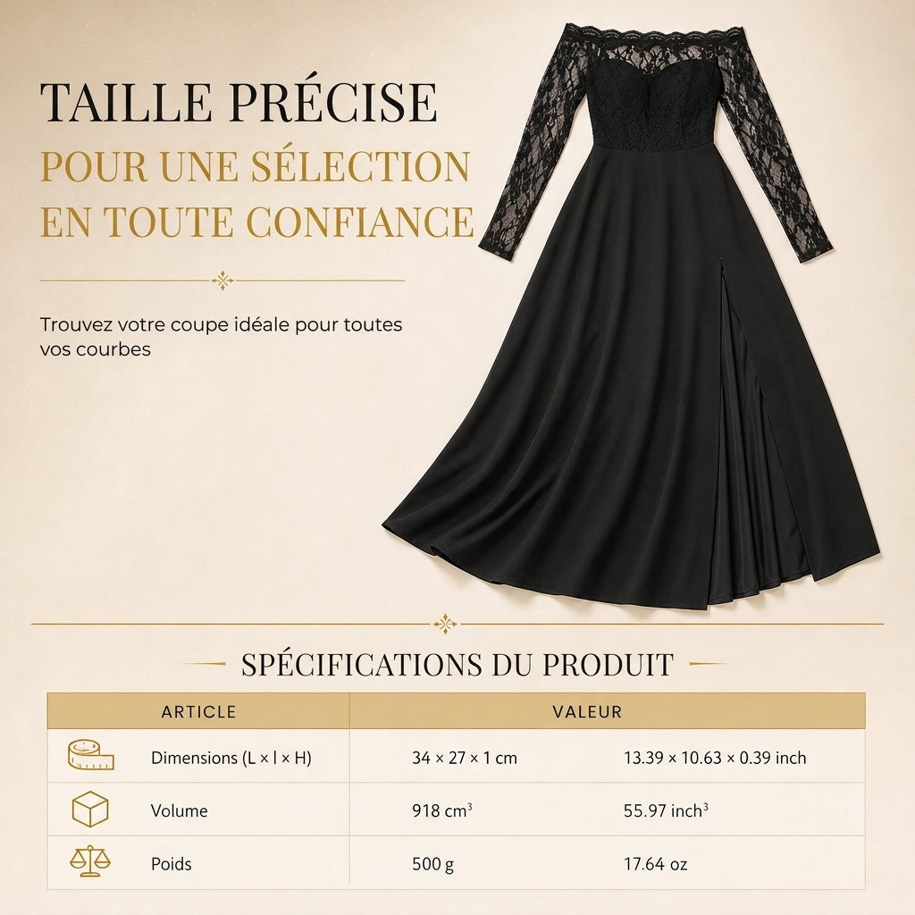 Robe longue en dentelle à manches longues et épaules dénudées pour femme, grande taille