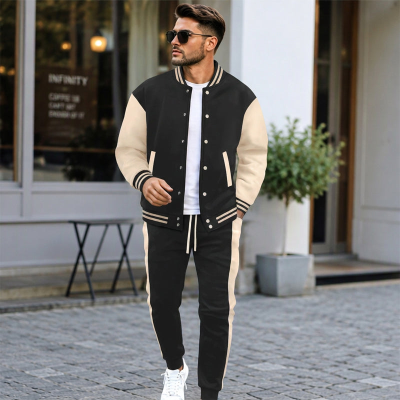 💖Soldes ! Prix cassés💖Ensemble veste de baseball et pantalon color-block pour homme