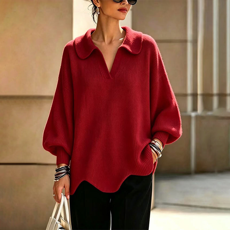 💖Soldes ! Prix cassés💖Pull élégant pour femmes avec col en V et manches lanterne