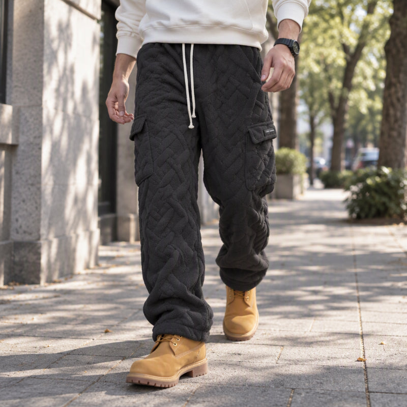 Pantalon cargo homme chaud et pelucheux en câble