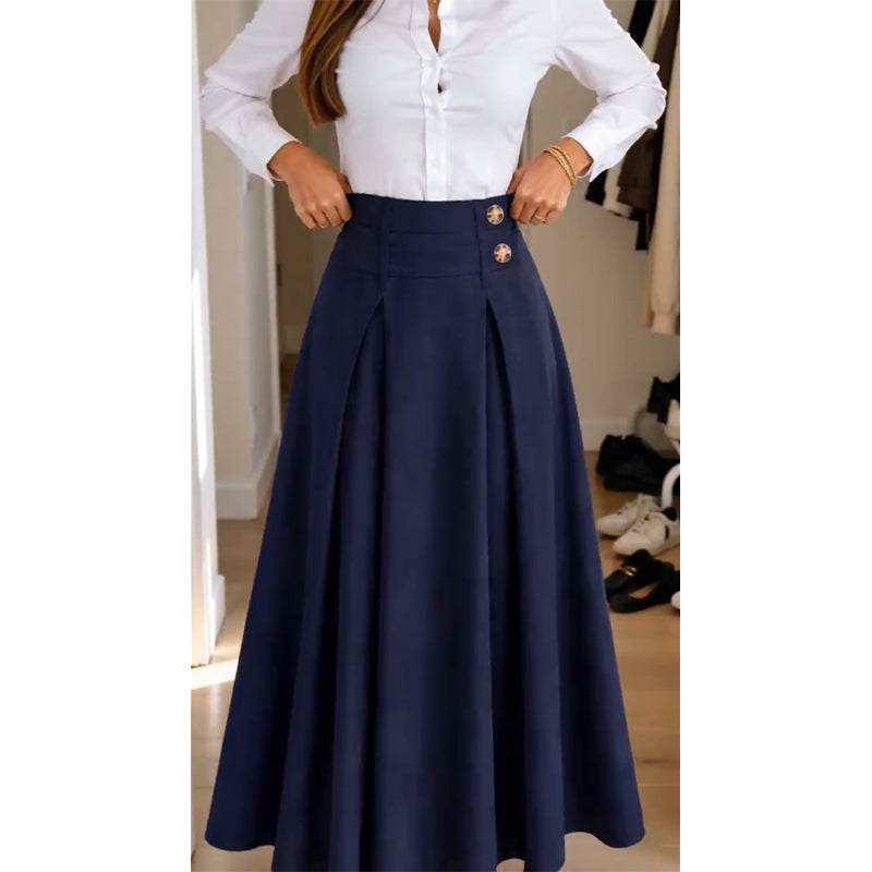 Jupe longue évasée taille haute et plissée pour femme