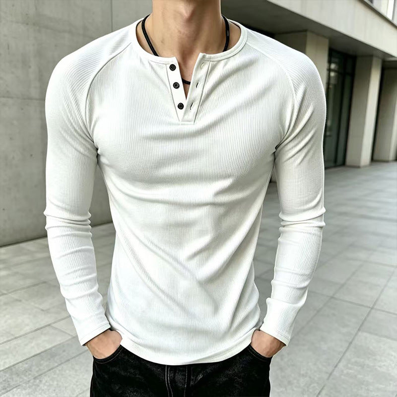 T-shirt Henley côtelé décontracté et ajusté pour homme