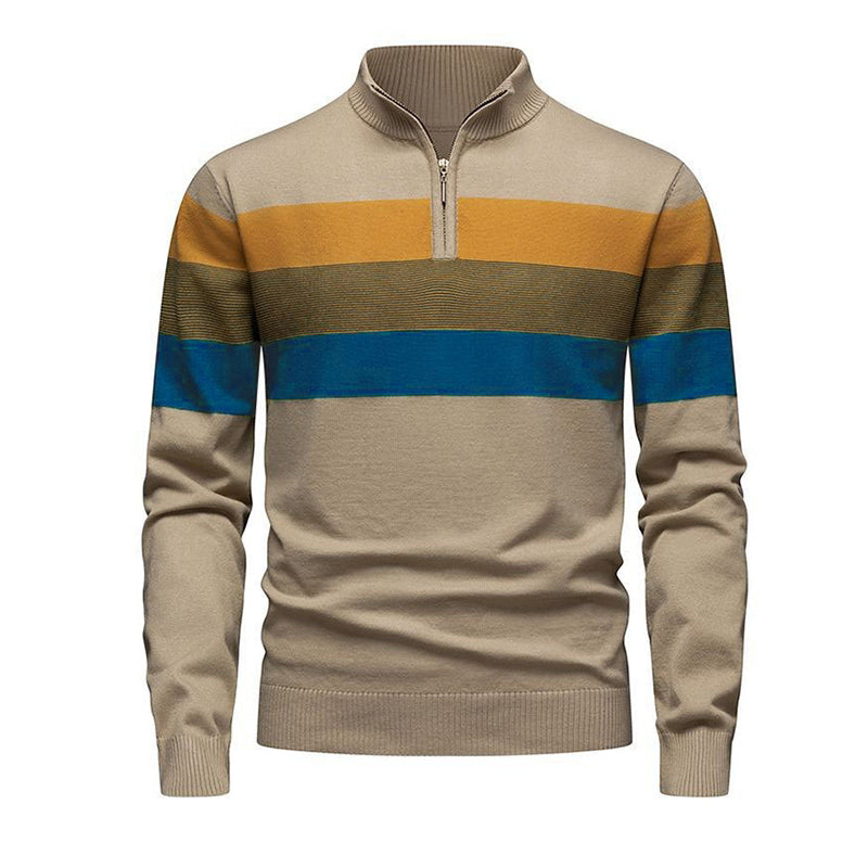 Pull rayé demi-zip ajusté et décontracté pour homme