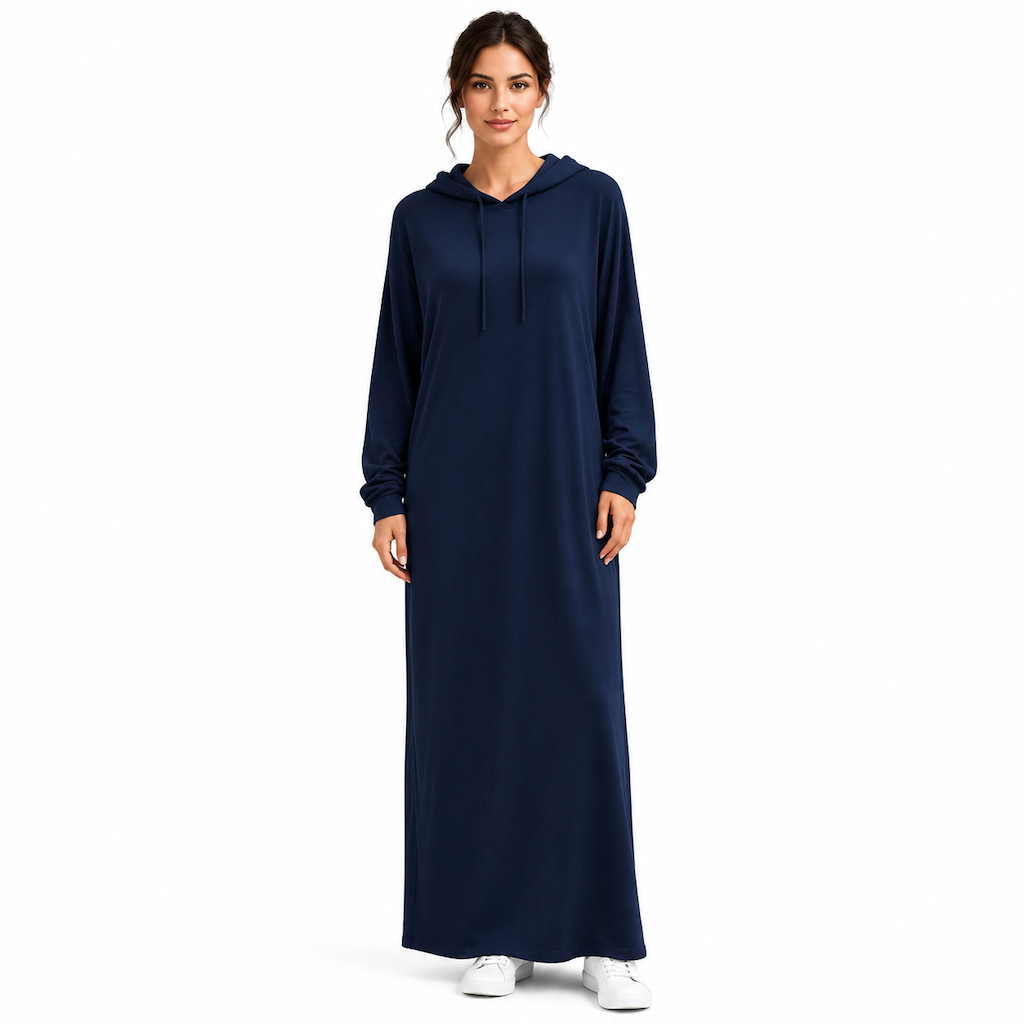 Robe à capuche décontractée unie pour femme