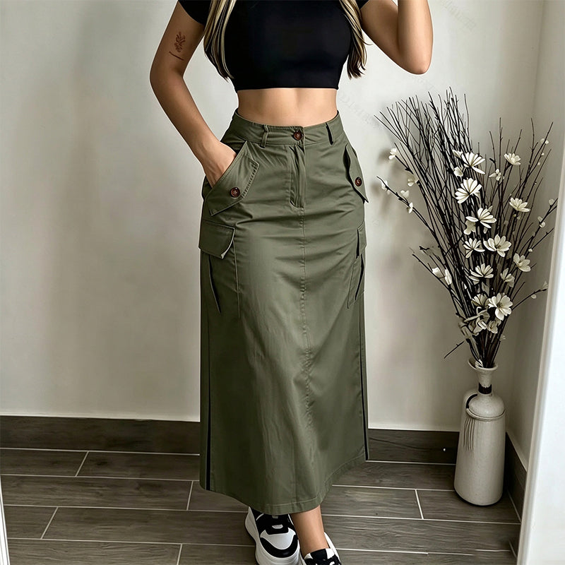 Jupe midi cargo taille haute pour femme