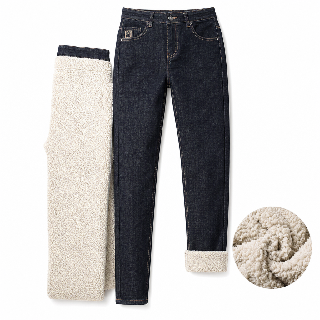 Jean Homme Hiver Doublure Chaude, Coupe Droite Ample, Pantalon en Jean Décontracté