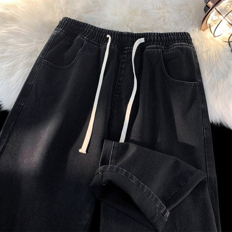 Jeans en denim droit pour femme, doublure chaude