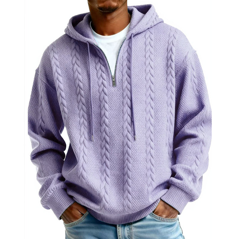 Pull à capuche en maille torsadée avec demi-zip pour homme