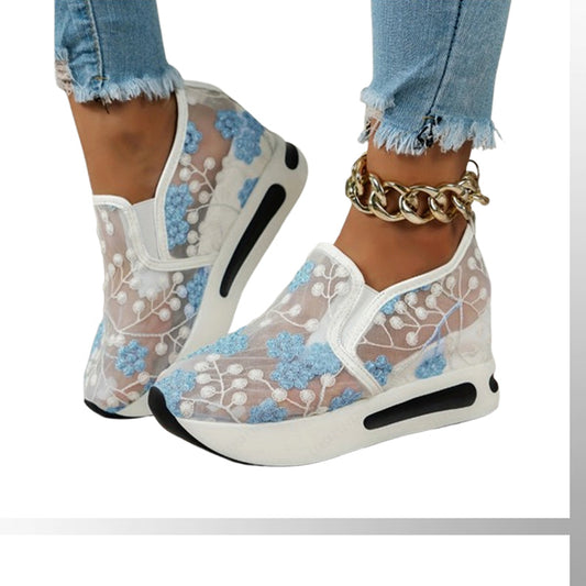 🔥Promotions du début de l'été 🔥Chaussures de sport orthopédiques en maille respirante translucide imprimée à hauteur intérieure pour femmes