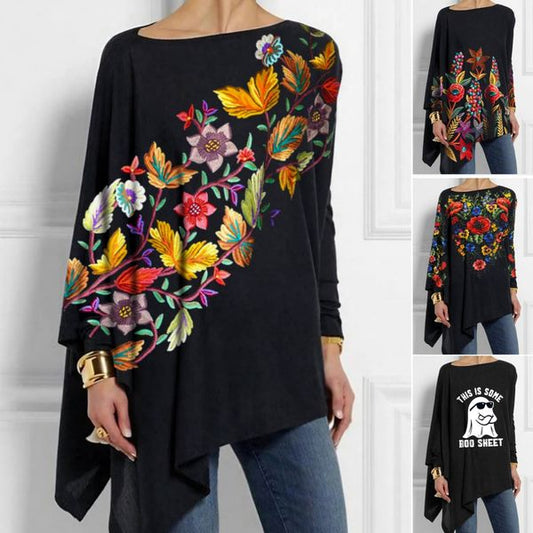 🎅New Year's wear💝【M-4XL】2024 new autumn and winter women's loose retro print tops.