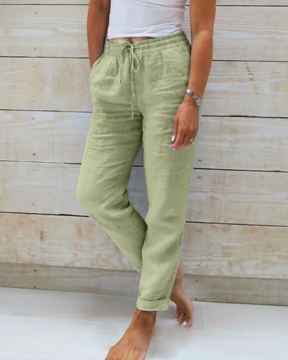 💎 50% DE RÉDUCTION ! 💎 Pantalon Décontracté à Jambe Droite – Coton & Lin Respirant, Taille Élastiquée & 6 Couleurs Disponibles 🌿👖
