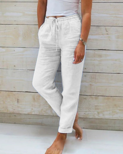 💎 50% DE RÉDUCTION ! 💎 Pantalon Décontracté à Jambe Droite – Coton & Lin Respirant, Taille Élastiquée & 6 Couleurs Disponibles 🌿👖