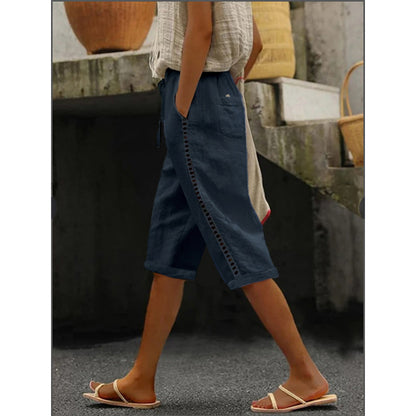 Pantalon capri d’été femme avec dentelle ajourée