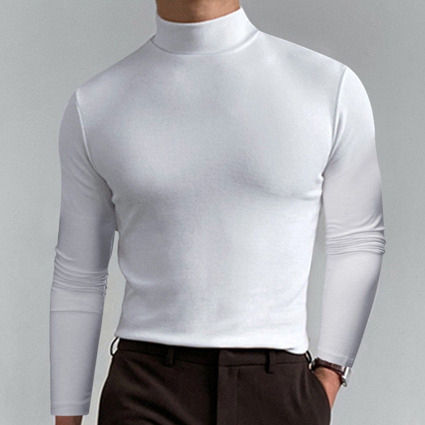 Un sous-vêtement indispensable pour l'automne et l'hiver 🔥 T-shirt slim à manches longues et col haut pour homme