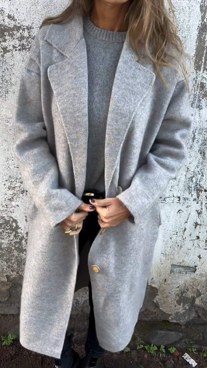 Manteau long à manches longues pour femmes avec col rabattu, épais