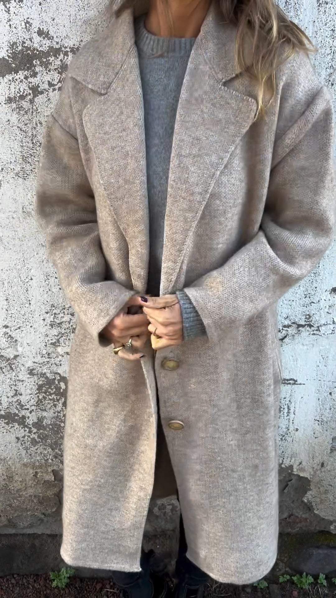 Manteau long à manches longues pour femmes avec col rabattu, épais