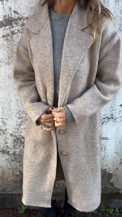 Manteau long à manches longues pour femmes avec col rabattu, épais