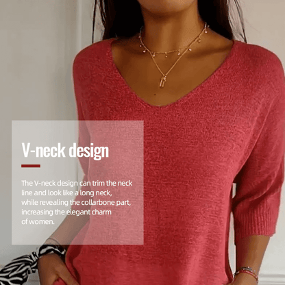 🔥Vente chaude-45% de réduction🥰Haut tricoté à col en V uni（Achetez 2 livraison gratuite）