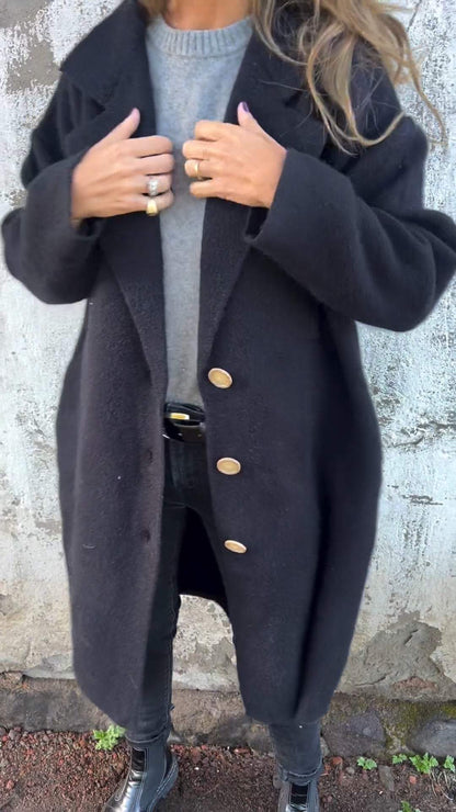 Manteau long à manches longues pour femmes avec col rabattu, épais