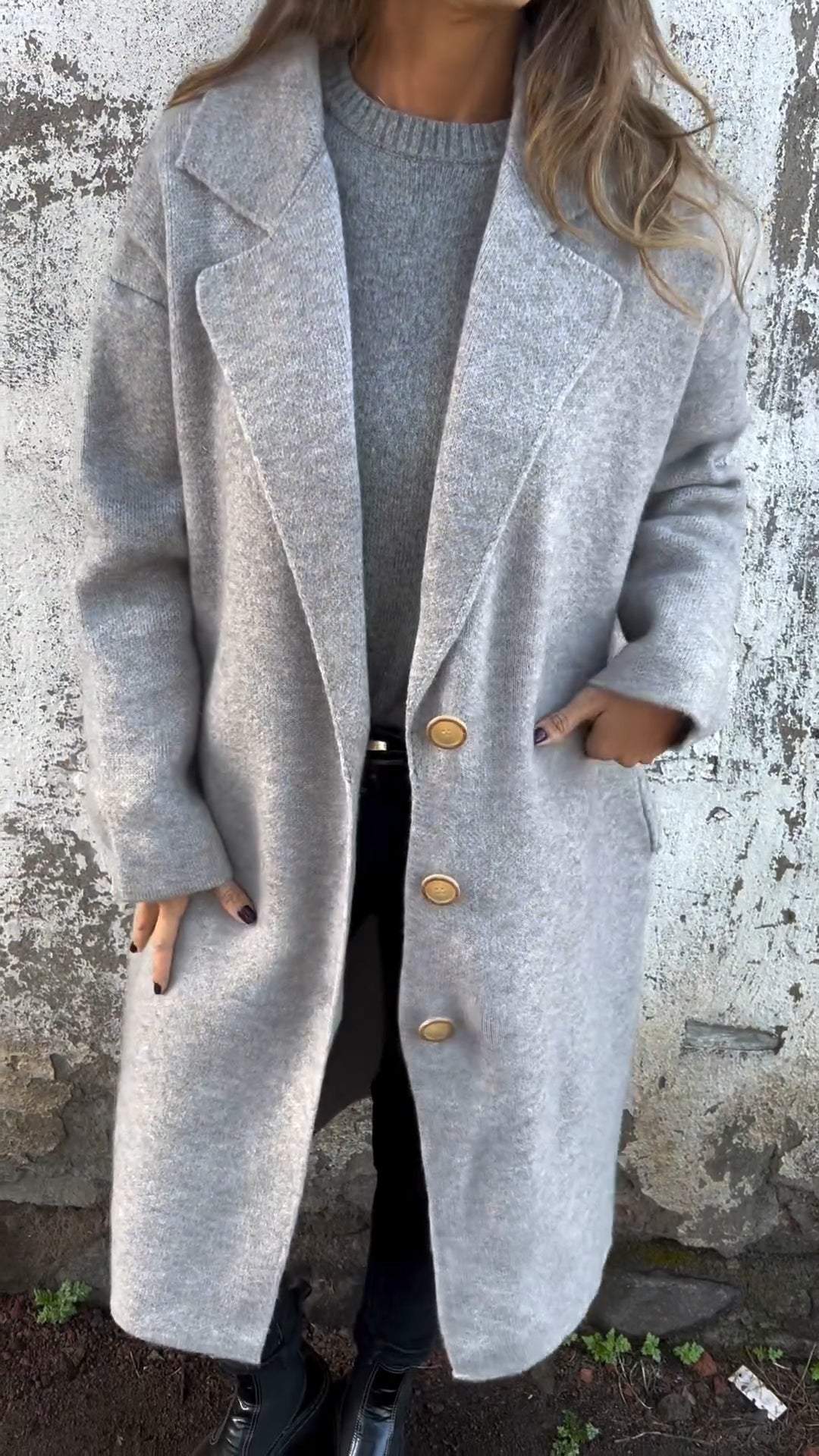 Manteau long à manches longues pour femmes avec col rabattu, épais