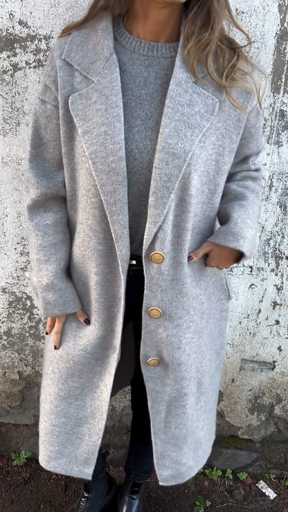 Manteau long à manches longues pour femmes avec col rabattu, épais