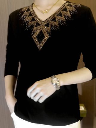 🌹Achetez-en deux et bénéficiez d'une livraison gratuite🔥[M-4XL] 2024 Quality Winter Rhinestone Velvet Long Sleeve T Shirt