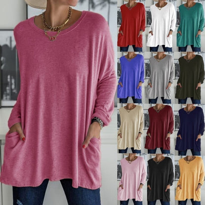 🔥50% DE RÉDUCTION🔥 T-shirt ample femme à manches longues et col rond – Confortable et stylé 👕✨