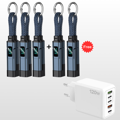 💥 Offre spéciale : Achetez 2, recevez 1 GRATUIT !🔌 Câble de charge 4 en 1 avec affichage numérique et anneau porte-clés – charge rapide, résistant aux nœuds et compact