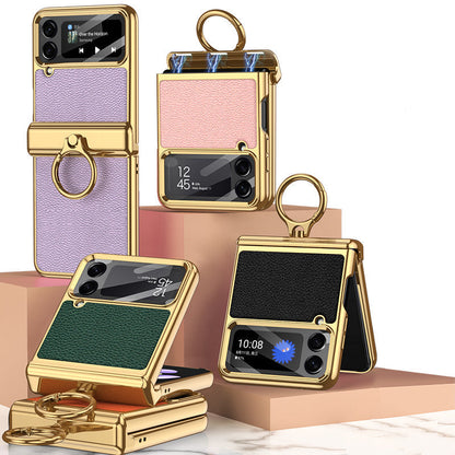 Étui électrolytique en cuir à charnière magnétique pour Galaxy Z Flip4 Flip3 5G