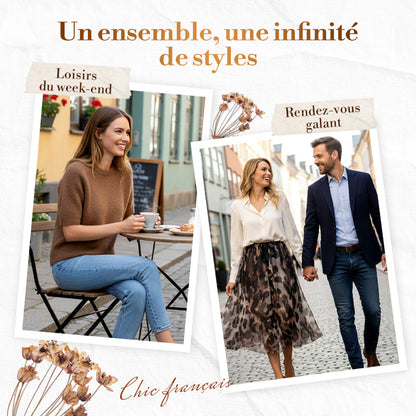 ❄️ Soldes d'hiver - 49 % de réduction 👗Ensemble deux pièces pour femme composé d'un pull et d'une jupe fluide à imprimé léopard