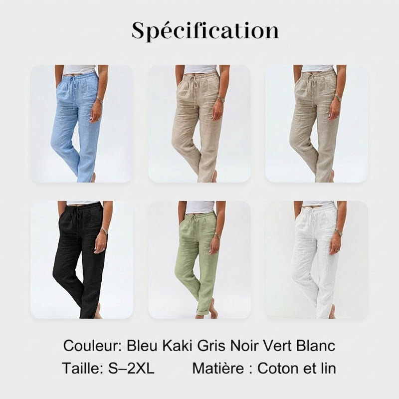 💎 50% DE RÉDUCTION ! 💎 Pantalon Décontracté à Jambe Droite – Coton & Lin Respirant, Taille Élastiquée & 6 Couleurs Disponibles 🌿👖