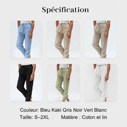 💎 50% DE RÉDUCTION ! 💎 Pantalon Décontracté à Jambe Droite – Coton & Lin Respirant, Taille Élastiquée & 6 Couleurs Disponibles 🌿👖