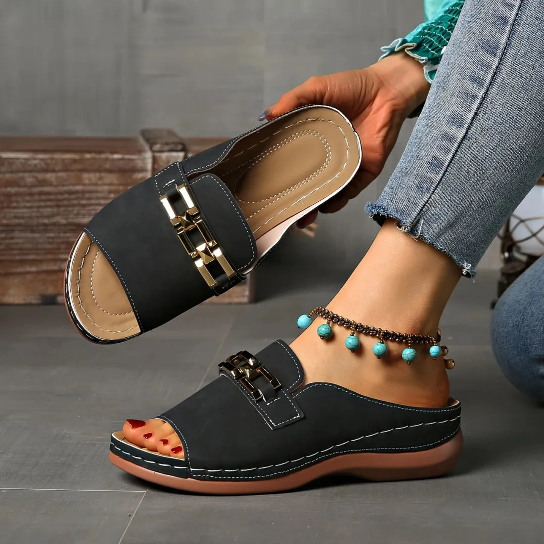 👡Orthopedic sandales avec boucle dorée✨