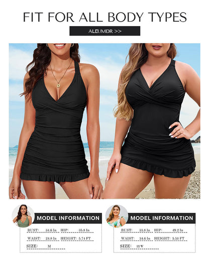 👙 50% DE RÉDUCTION 🌊 Maillot de bain une pièce froncé à décolleté plongeant & dos croisé – Élégant, gainant & parfait pour l'été – allonge la silhouette et met en valeur les courbes ☀️