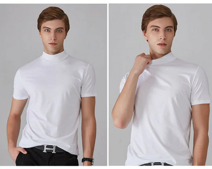 👕 50% de Réduction! 🔝 T-shirt Slim Fit à Col Montant pour Homme – Ajusté, Confortable & Style Moderne 🎁
