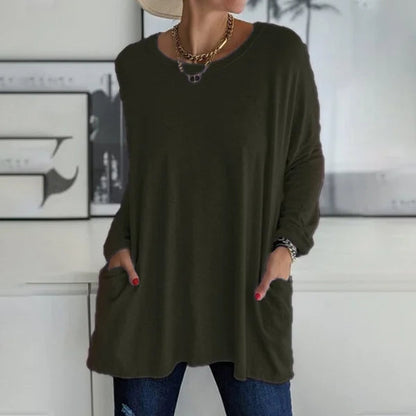 🔥50% DE RÉDUCTION🔥 T-shirt ample femme à manches longues et col rond – Confortable et stylé 👕✨
