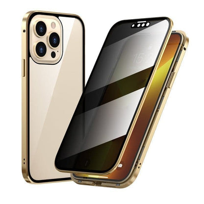 Coque magnétique pour iPhone avec verre de confidentialité et métal
