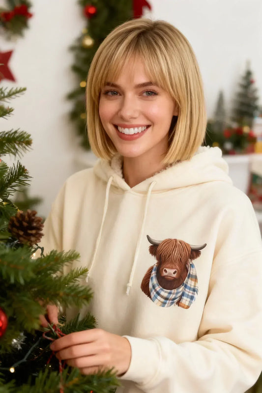 🎁Adorable sweat à capuche doublé polaire Highland Cow🎁