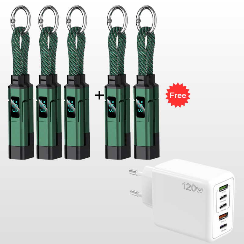 💥 Offre spéciale : Achetez 2, recevez 1 GRATUIT !🔌 Câble de charge 4 en 1 avec affichage numérique et anneau porte-clés – charge rapide, résistant aux nœuds et compact