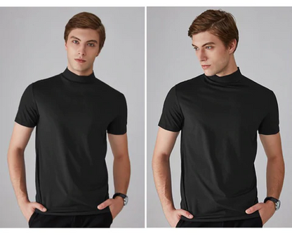 👕 50% de Réduction! 🔝 T-shirt Slim Fit à Col Montant pour Homme – Ajusté, Confortable & Style Moderne 🎁