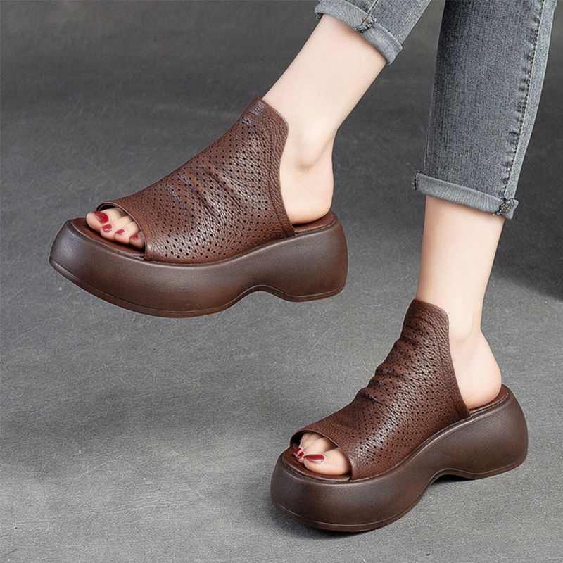 Pantoufles en Cuir Respirantes et Creuses pour Femmes