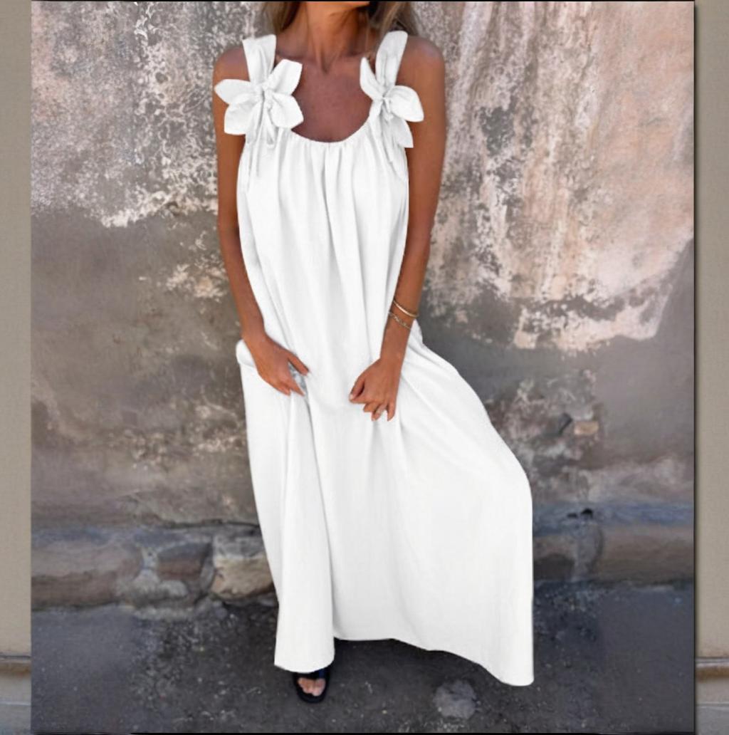 💕Robe de couleur unie pour femme avec motif floral et encolure en U