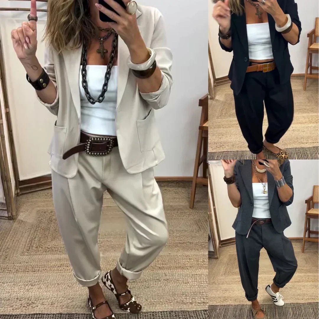 👔 60% DE RÉDUCTION! 💼 Veste à Col & Pantalon pour Femme – Ensemble Élégant pour le Travail, Coupe Cintrée & Look Professionnel 👖