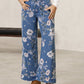 Jean femme cropped à coupe large et imprimé floral